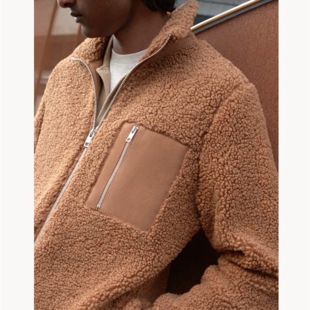 H&M Men's Sherpa Fleece Tan Teddy Bear Jacket